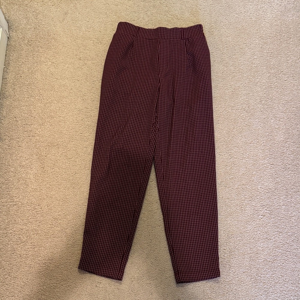Womens Burgundy Pink and Black Check Stretchy straight leg Dress Pants